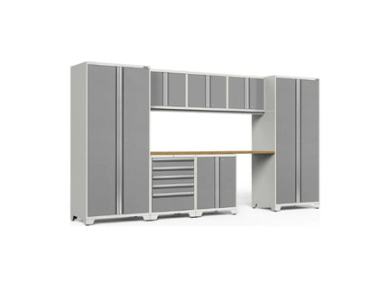 NewAge | Pro Series 8 Piece Cabinet Set with Wall, Base, Tool Drawer Cabinet, Lockers and 84 in. Worktop