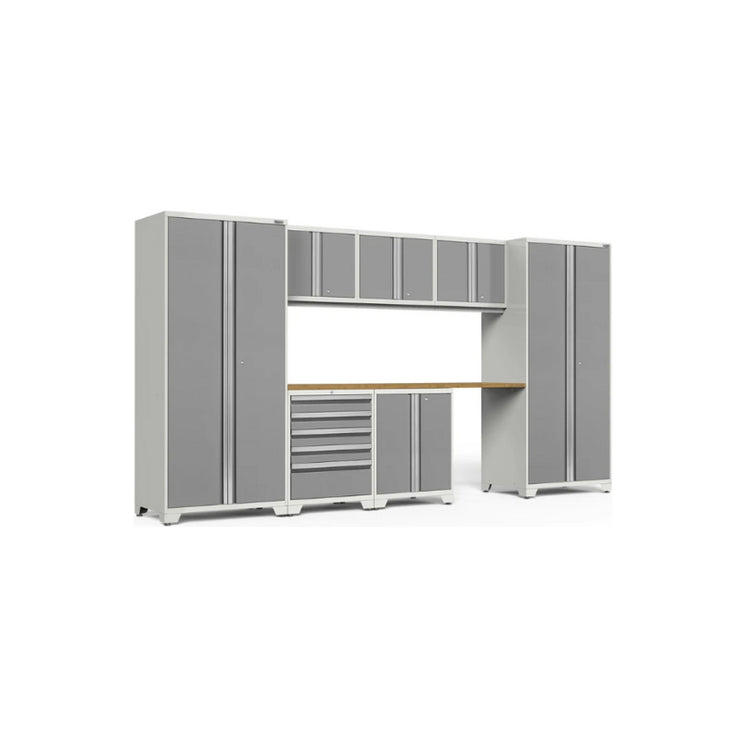 NewAge | Pro Series 8 Piece Cabinet Set with Wall, Base, Tool Drawer Cabinet, Lockers and 84 in. Worktop