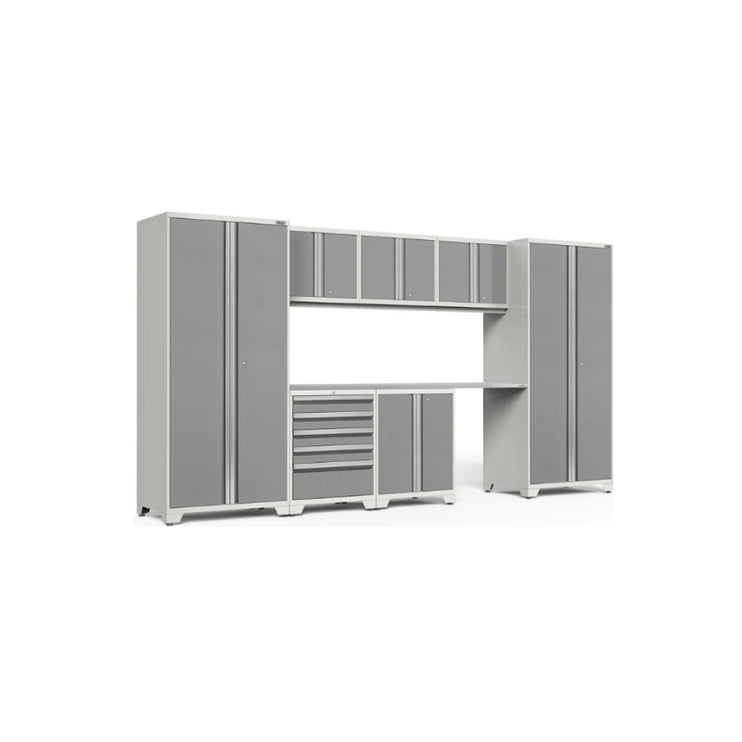 NewAge | Pro Series 8 Piece Cabinet Set with Wall, Base, Tool Drawer Cabinet, Lockers and 84 in. Worktop