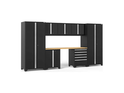 NewAge | Pro Series 8 Piece Cabinet Set with Wall, Base, Tool Drawer Cabinet, Lockers and 84 in. Worktop