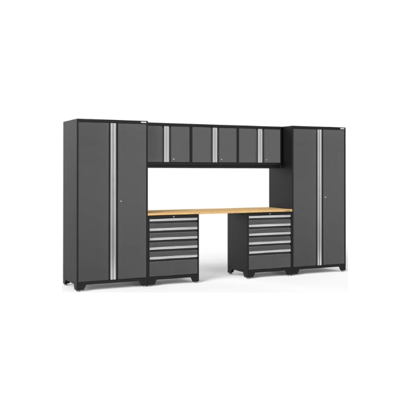 NewAge | Pro Series 8 Piece Cabinet Set with Wall, Tool Drawer Cabinets, Lockers and 84 in. Worktop