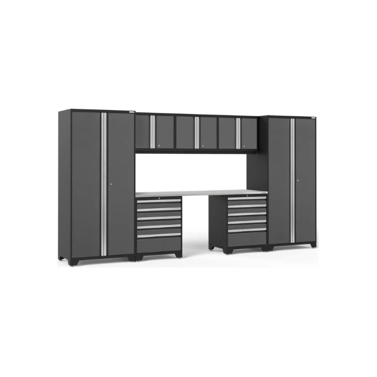 NewAge | Pro Series 8 Piece Cabinet Set with Wall, Tool Drawer Cabinets, Lockers and 84 in. Worktop
