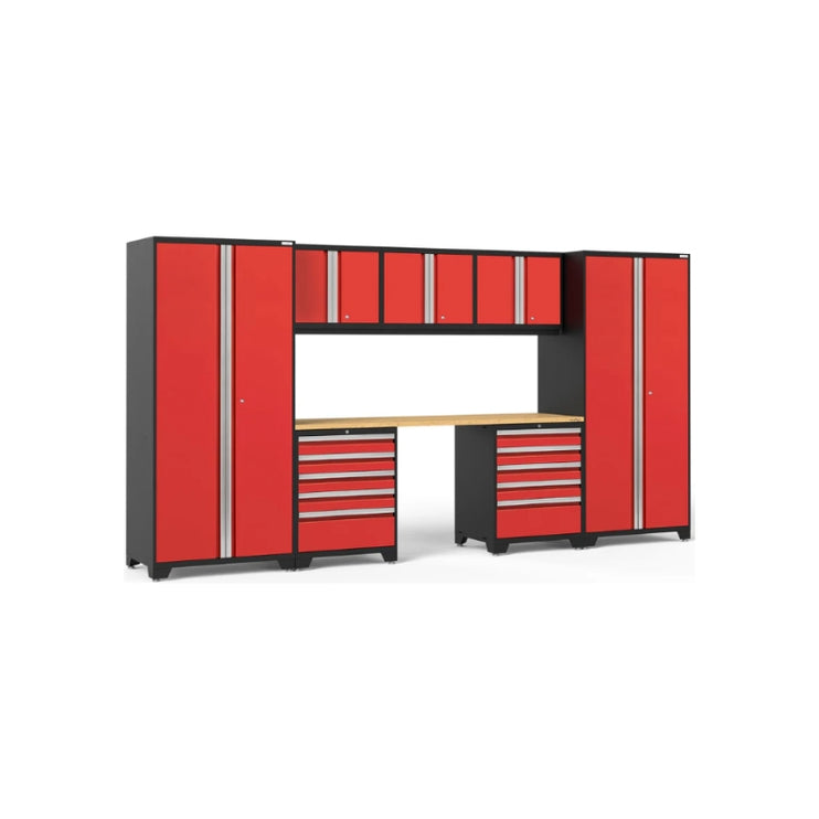NewAge | Pro Series 8 Piece Cabinet Set with Wall, Tool Drawer Cabinets, Lockers and 84 in. Worktop