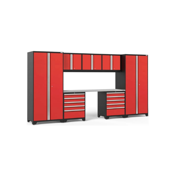 NewAge | Pro Series 8 Piece Cabinet Set with Wall, Tool Drawer Cabinets, Lockers and 84 in. Worktop