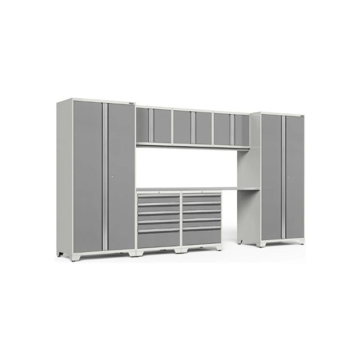 NewAge | Pro Series 8 Piece Cabinet Set with Wall, Tool Drawer Cabinets, Lockers and 84 in. Worktop