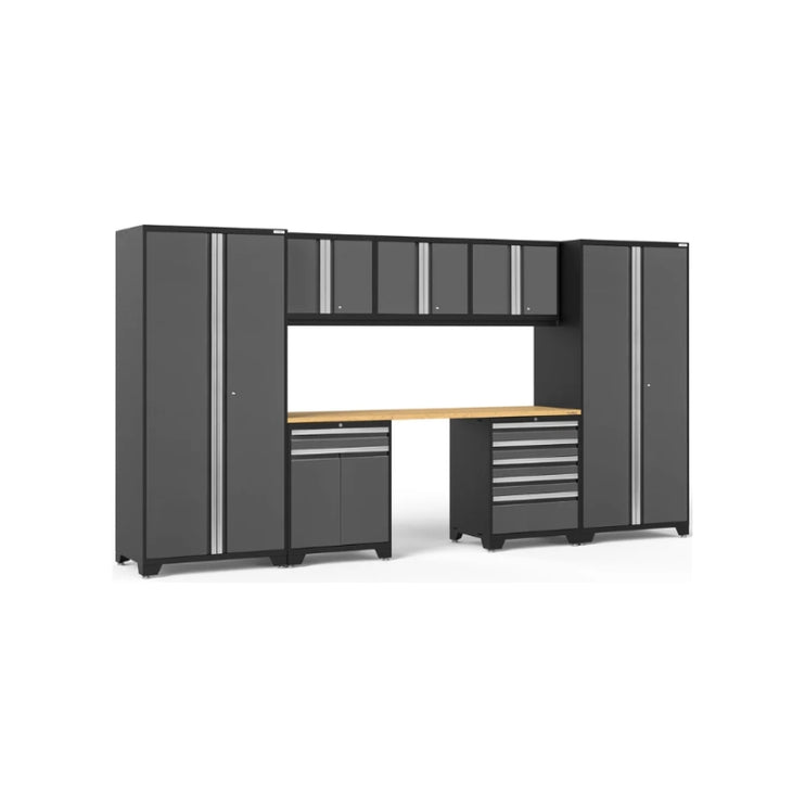 NewAge | Pro Series 8 Piece Cabinet Set with Wall, Tool Drawer, Multi-Function Cabinet, Lockers and 84 in. Worktop