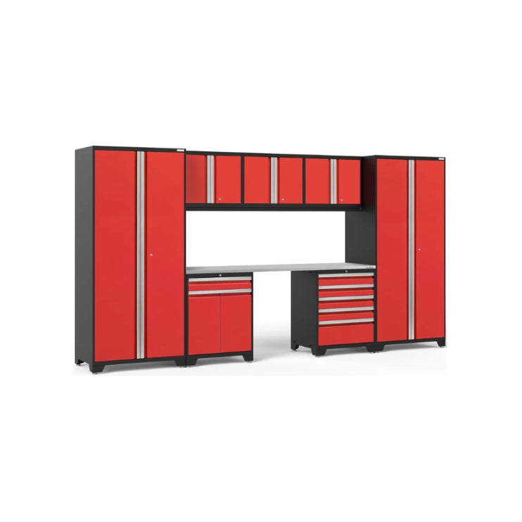 NewAge | Pro Series 8 Piece Cabinet Set with Wall, Tool Drawer, Multi-Function Cabinet, Lockers and 84 in. Worktop