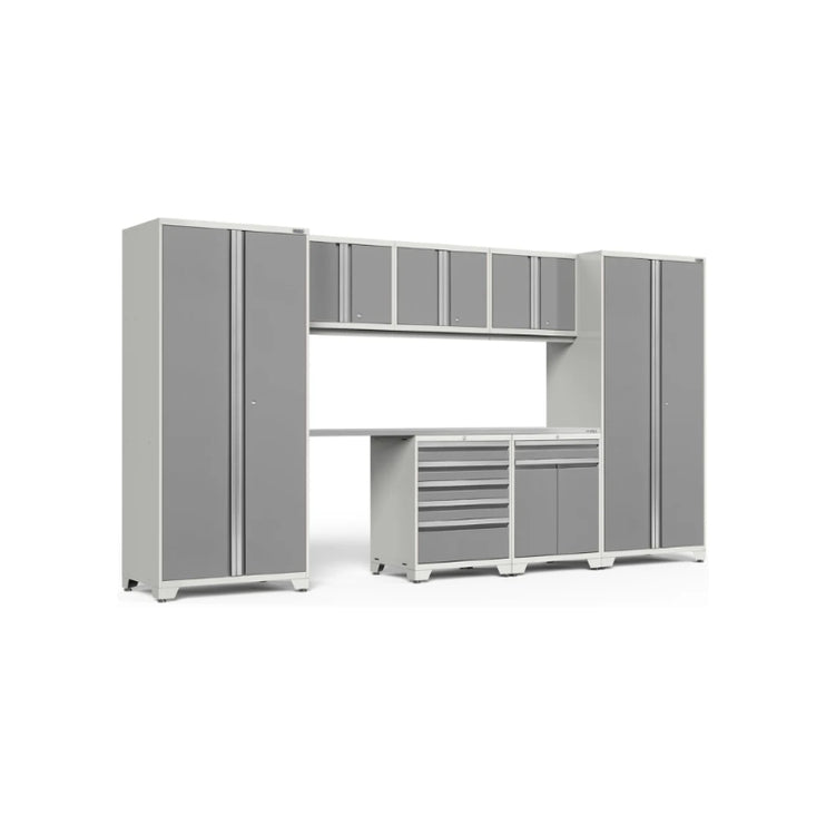 NewAge | Pro Series 8 Piece Cabinet Set with Wall, Tool Drawer, Multi-Function Cabinet, Lockers and 84 in. Worktop