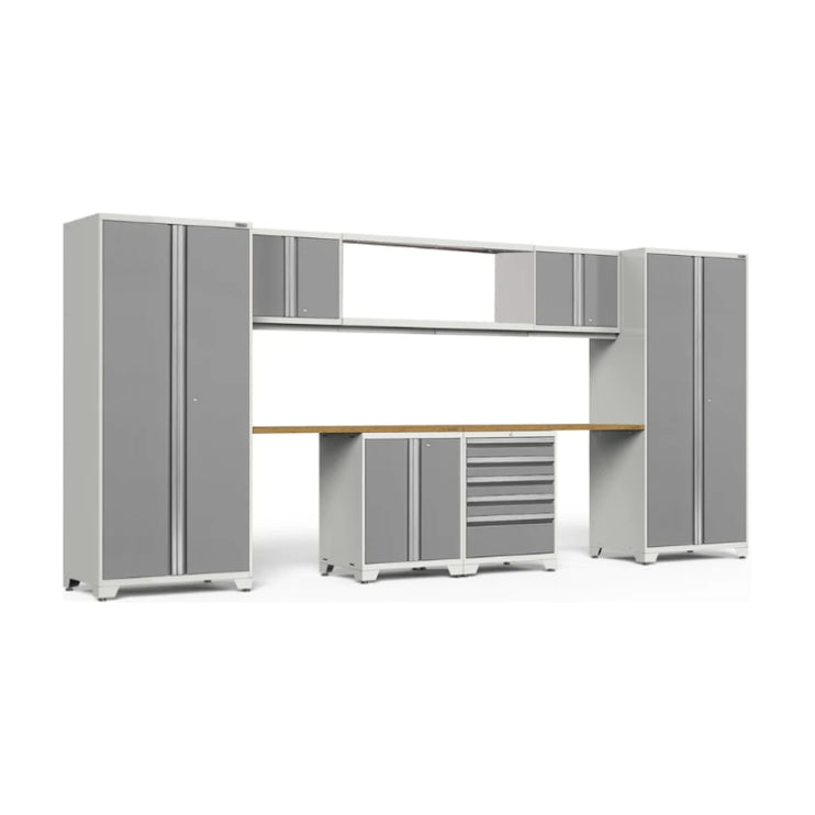 NewAge | Pro Series 9 Piece Cabinet Set with Wall, Base, Tool Drawer Cabinet, 56 in. Integrated Shelf and 112 in. Worktop