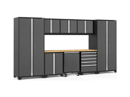 NewAge | Pro Series 9 Piece Cabinet Set with Wall, Base, Tool Drawer Cabinet, Lockers, Utility Cart and 84 in. Worktop