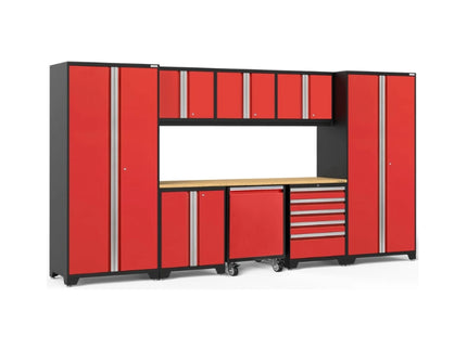 NewAge | Pro Series 9 Piece Cabinet Set with Wall, Base, Tool Drawer Cabinet, Lockers, Utility Cart and 84 in. Worktop