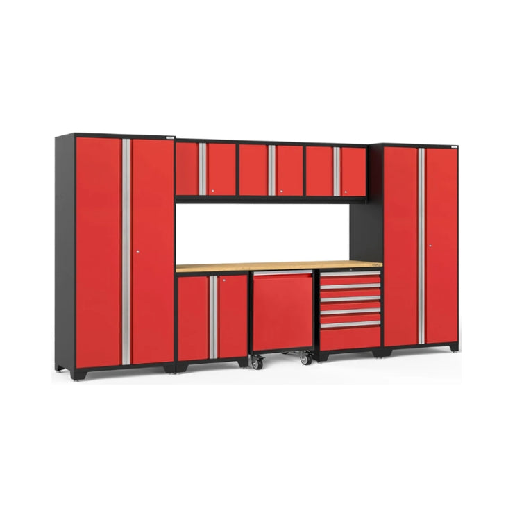 NewAge | Pro Series 9 Piece Cabinet Set with Wall, Base, Tool Drawer Cabinet, Lockers, Utility Cart and 84 in. Worktop