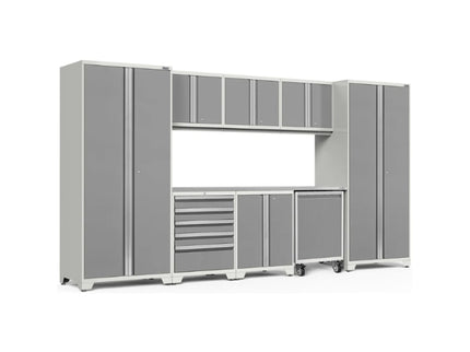 NewAge | Pro Series 9 Piece Cabinet Set with Wall, Base, Tool Drawer Cabinet, Lockers, Utility Cart and 84 in. Worktop
