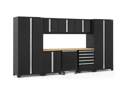 NewAge | Pro Series 9 Piece Cabinet Set with Wall, Base, Tool Drawer Cabinet, Lockers, Utility Cart and 84 in. Worktop