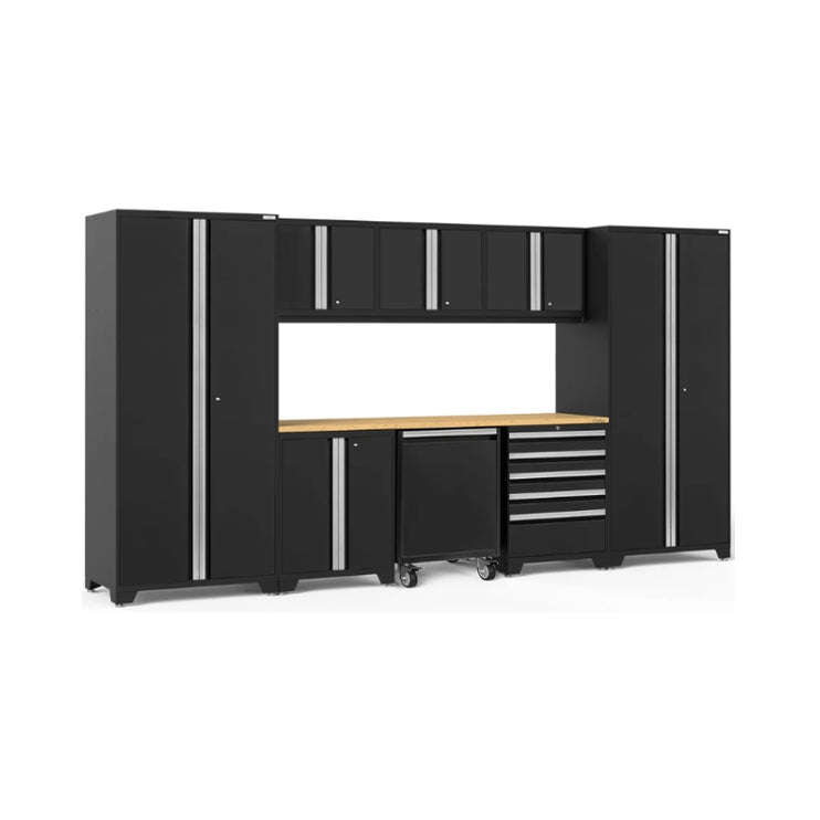 NewAge | Pro Series 9 Piece Cabinet Set with Wall, Base, Tool Drawer Cabinet, Lockers, Utility Cart and 84 in. Worktop