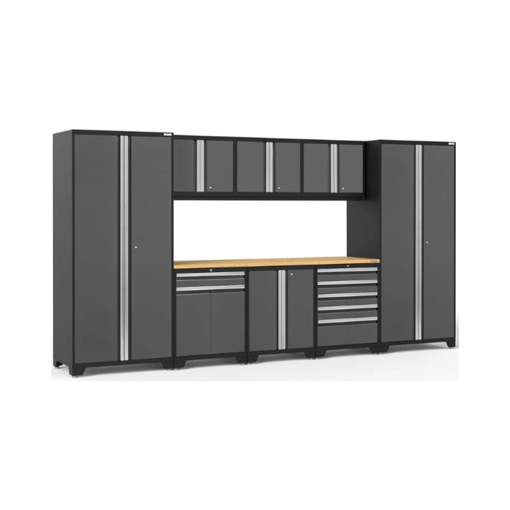 NewAge | Pro Series 9 Piece Cabinet Set with Wall, Base, Tool Drawer, Multi-Function Cabinet, Lockers, and 84 in. Worktop