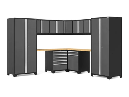 NewAge | Pro Series Grey 12 Piece Cabinet Set with Wall, Tool Drawer, Multi-Function Cabinet, Lockers and 112 in. Worktop
