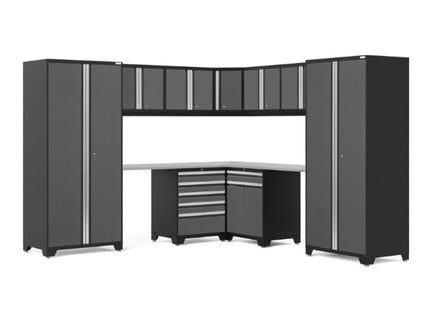 NewAge | Pro Series Grey 12 Piece Cabinet Set with Wall, Tool Drawer, Multi-Function Cabinet, Lockers and 112 in. Worktop