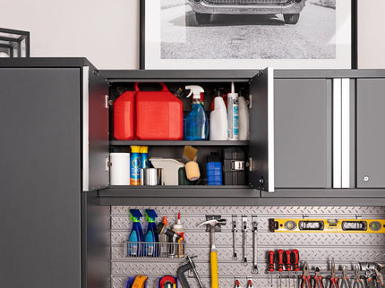 NewAge | Pro Series 9 Piece Cabinet Set with Wall, Base, Tool Drawer, Multi-Function Cabinet, Lockers, and 84 in. Worktop