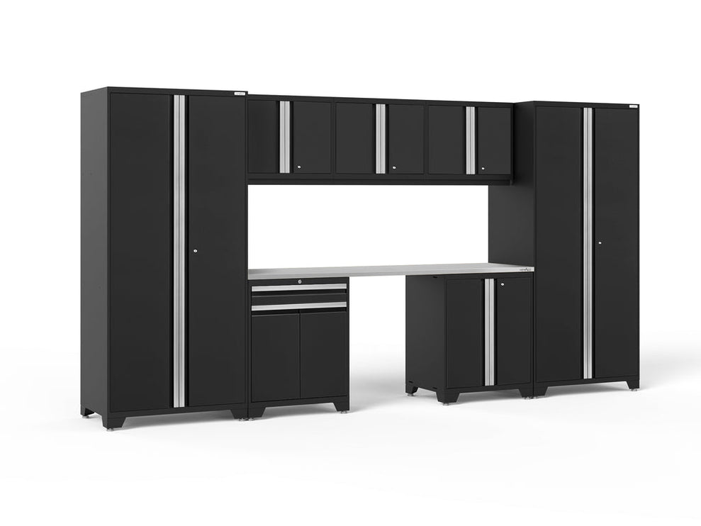 NewAge | Pro Series 8 Piece Cabinet Set with Wall, Base, Multi-Function Cabinet, Lockers and 84 in. Worktop