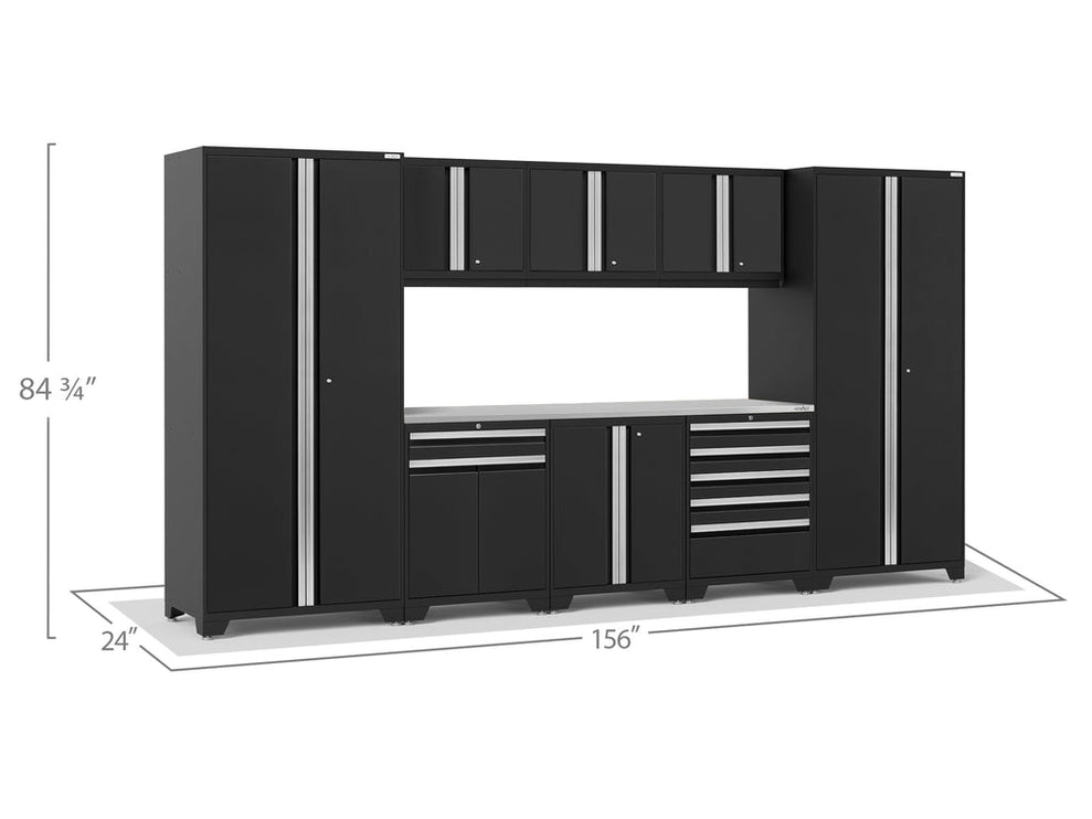 NewAge | Pro Series 9 Piece Cabinet Set with Wall, Base, Tool Drawer, Multi-Function Cabinet, Lockers, and 84 in. Worktop