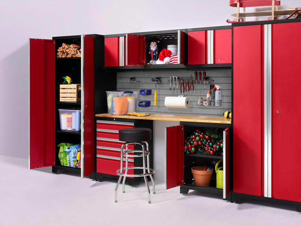 NewAge | Pro Series 8 Piece Cabinet Set with Wall, Base, Multi-Function Cabinet, Lockers and 84 in. Worktop