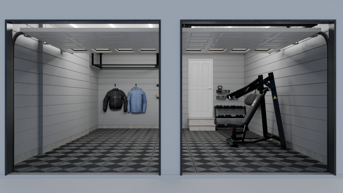 Garage gym flooring and walls render